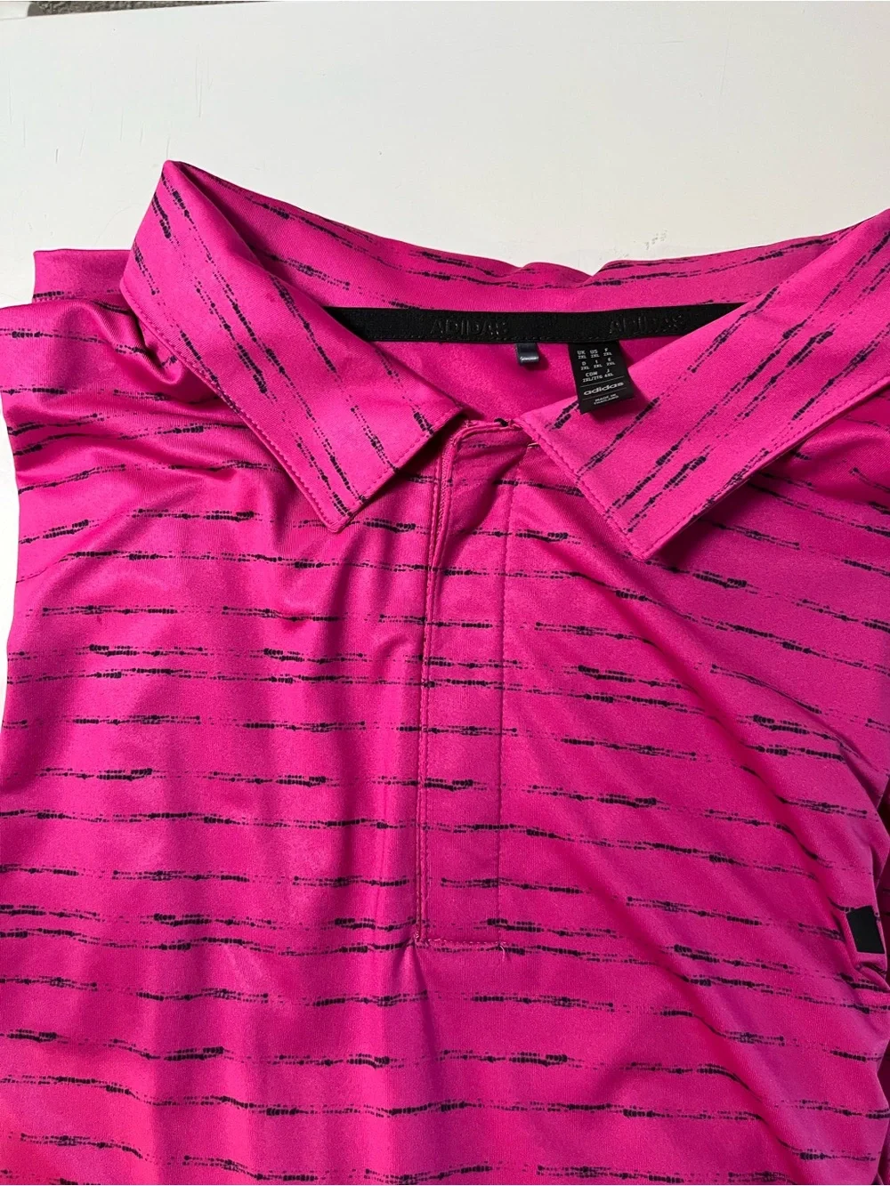 adidas Men’s Hot Pink Polo with Black Stripe Detail